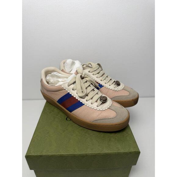 Gucci Ace Web Stripe Sneakers Women’s EU 35 Pink Leather GG Logo